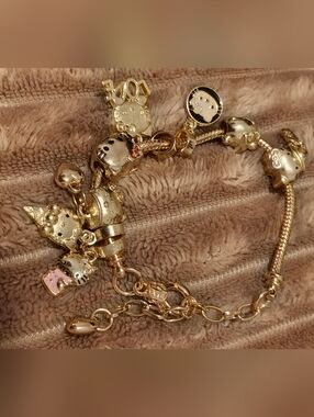 Hello Kitty Gold Charm Bracelet - Gold with Pink Accent